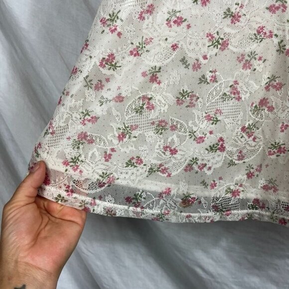 Strapless Floral Lace Midi Dress Womens S/M Smocked Bodice Cottagecore Fairy - Picture 7 of 13